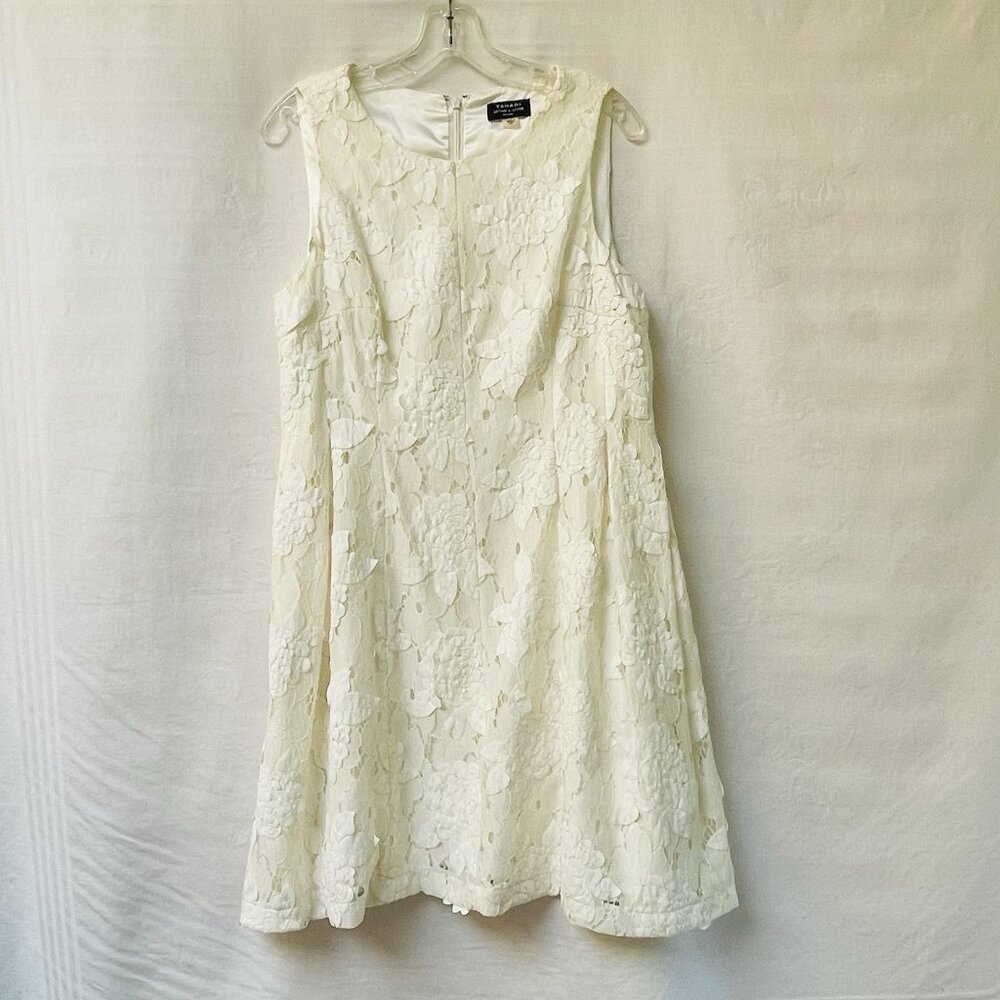 Tahari Dress Womens 12 Ivory Floral Appliqué Lace Sheath Wedding Party Formal
